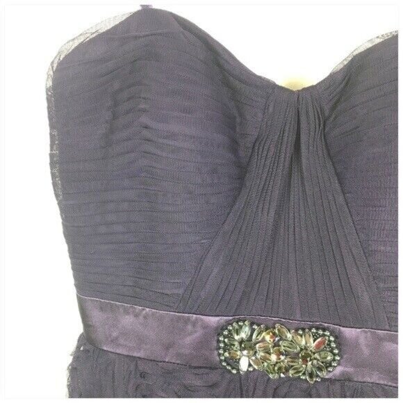 Adrianna Papell Cocktail Prom Dress Size 12 Purple Pleat Bodice Rosette Tulle - Picture 5 of 7